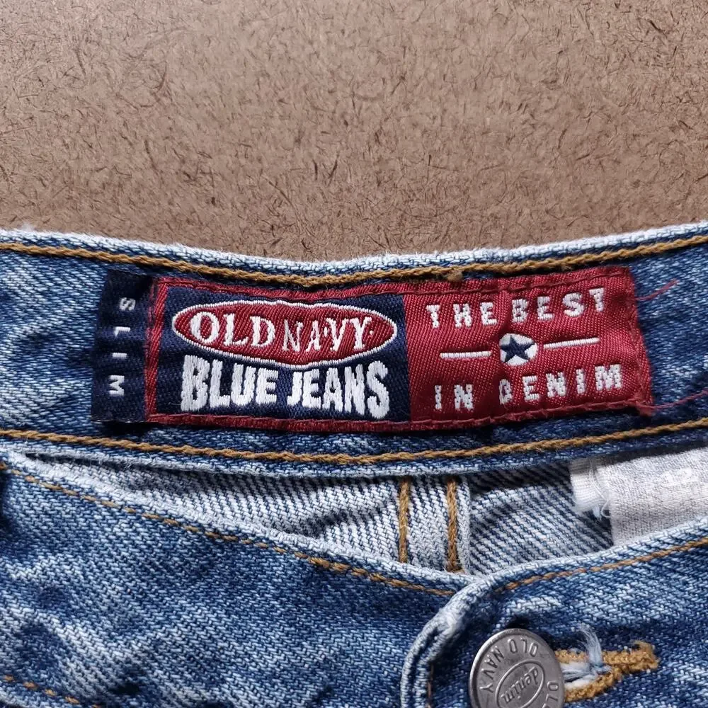 VTG Old Navy Slim Straight Leg Jeans Women 12 Long Blue Raw Hem Vintage 90s Y2K